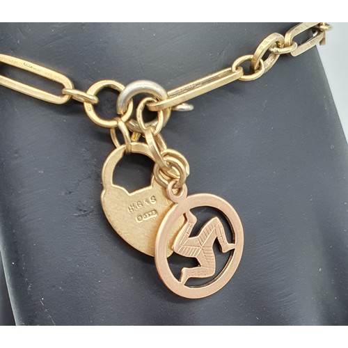 9 - 9ct yellow gold bracelet- 9ct heart locket, 9ct rose gold Islay White pendant, Plated pendant- has p... 