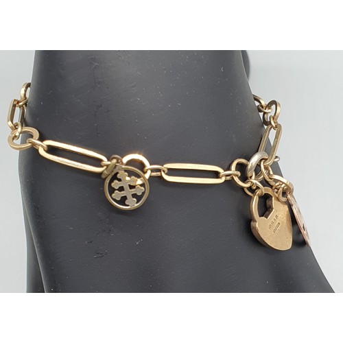 9 - 9ct yellow gold bracelet- 9ct heart locket, 9ct rose gold Islay White pendant, Plated pendant- has p... 