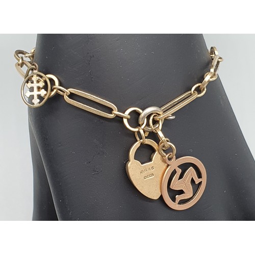 9 - 9ct yellow gold bracelet- 9ct heart locket, 9ct rose gold Islay White pendant, Plated pendant- has p... 