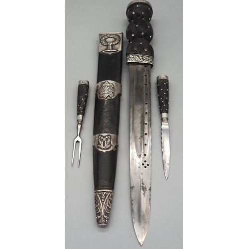 7 - Antique military Black Watch dirk. Large quartz stone to the handle- hand carved handle- silver Moun... 