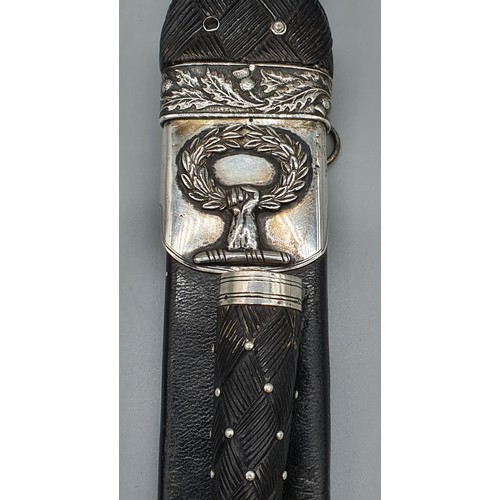 7 - Antique military Black Watch dirk. Large quartz stone to the handle- hand carved handle- silver Moun... 