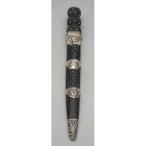 7 - Antique military Black Watch dirk. Large quartz stone to the handle- hand carved handle- silver Moun... 