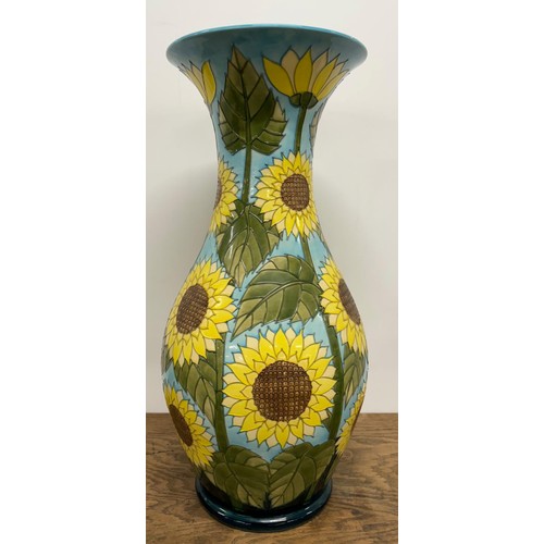 98 - Large and impressive Moorcroft sunflowers pattern vase, Signed J Moorcroft. [Small Chip to tube line... 