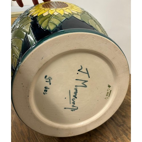 98 - Large and impressive Moorcroft sunflowers pattern vase, Signed J Moorcroft. [Small Chip to tube line... 