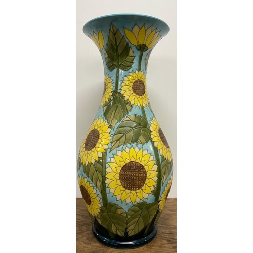 98 - Large and impressive Moorcroft sunflowers pattern vase, Signed J Moorcroft. [Small Chip to tube line... 