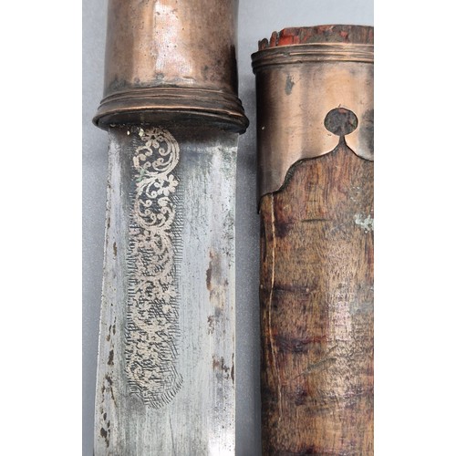 105 - 19th century Burmese Dha Dagger with sheath. [25cm length]