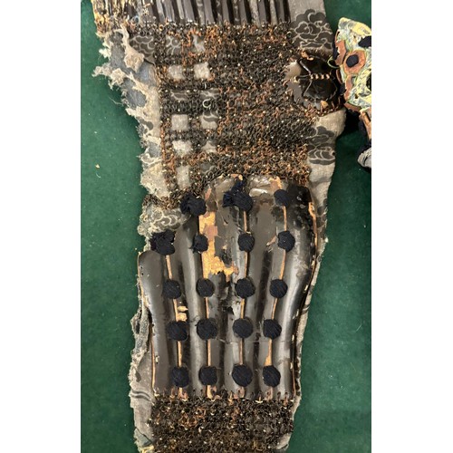 90 - Antique Japanese Samurai part armour set; Chest and back plate [Do], arm and hand guards [Sode/ Kode... 