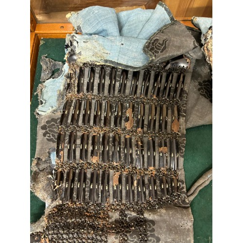 90 - Antique Japanese Samurai part armour set; Chest and back plate [Do], arm and hand guards [Sode/ Kode... 