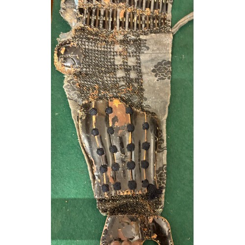 90 - Antique Japanese Samurai part armour set; Chest and back plate [Do], arm and hand guards [Sode/ Kode... 