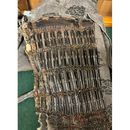 90 - Antique Japanese Samurai part armour set; Chest and back plate [Do], arm and hand guards [Sode/ Kode... 