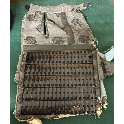 90 - Antique Japanese Samurai part armour set; Chest and back plate [Do], arm and hand guards [Sode/ Kode... 