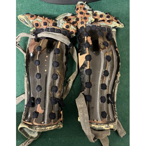 90 - Antique Japanese Samurai part armour set; Chest and back plate [Do], arm and hand guards [Sode/ Kode... 