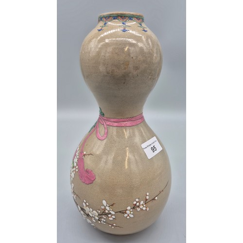 95 - 19th century Japanese Meiji period Gourd vase. Enamel painted raised relief flower design and pink c... 