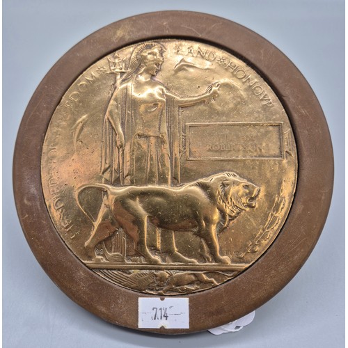 40 - Bronze WWI Death plaque belonging to William Robertson.