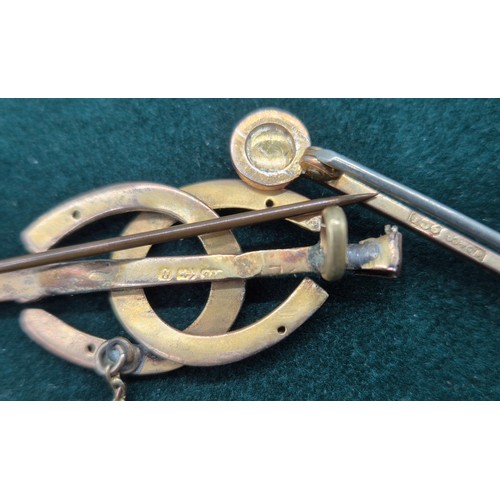 35 - Three antique 9ct gold brooches; Two bar brooches- one with single pearl- has steel pin, the other b... 