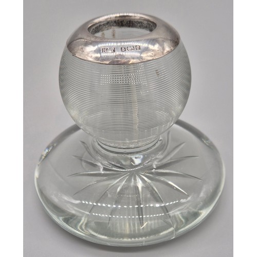 42 - Birmingham silver rimmed and cut glass match holder/ striker.