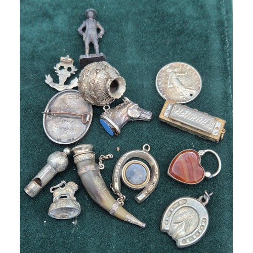 56 - A Collection of silver and collectables; Antique silver and horn made snuff- in the form of a horn d... 