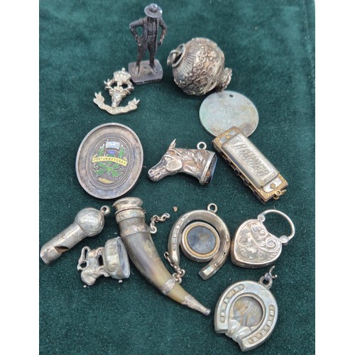 56 - A Collection of silver and collectables; Antique silver and horn made snuff- in the form of a horn d... 