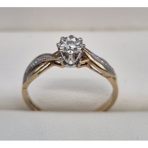 66 - 9ct yellow gold ring fitted with a round cut diamond [.05ct]
[Ring size P] [1.67Grams]