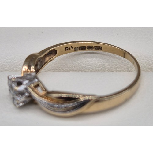 66 - 9ct yellow gold ring fitted with a round cut diamond [.05ct]
[Ring size P] [1.67Grams]