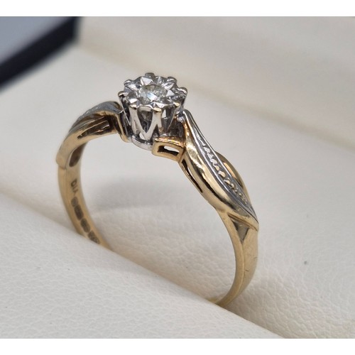 66 - 9ct yellow gold ring fitted with a round cut diamond [.05ct]
[Ring size P] [1.67Grams]