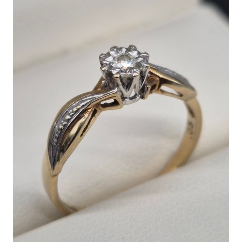 66 - 9ct yellow gold ring fitted with a round cut diamond [.05ct]
[Ring size P] [1.67Grams]
