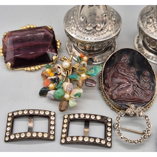 92 - A Selection of Collectables; Pair of Chester Silver vases- [56.20grams], Silver and marcasite ribbon... 