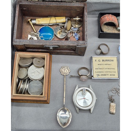 78 - A Selection of collectables; Seiko SQ Quartz, various coins, Silver Chinese coffee spoon, Silver rin... 