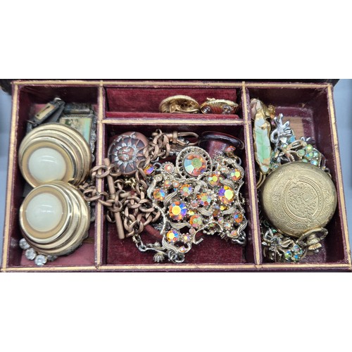 60 - Antique jewellery box containing mixed antique and vintage jewellery; Zodiac gent's wristwatch, Gold... 
