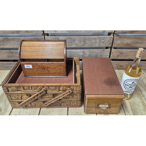Three various wooden storage boxes; Cantilever storage tray having