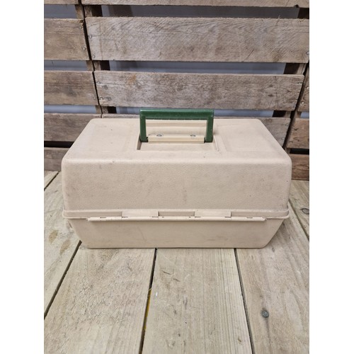 Old Pal 1080 tackle box containing a large quantity of Abu toby lures and  many more
