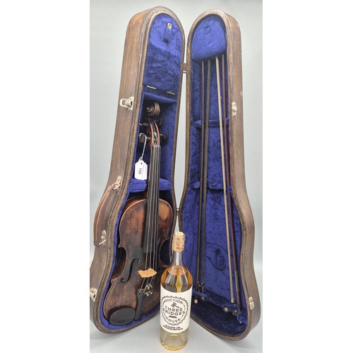 150 - Late 18th /19th Century Full size Violin with two bows in fitted hard wood case with blue Velvet int... 