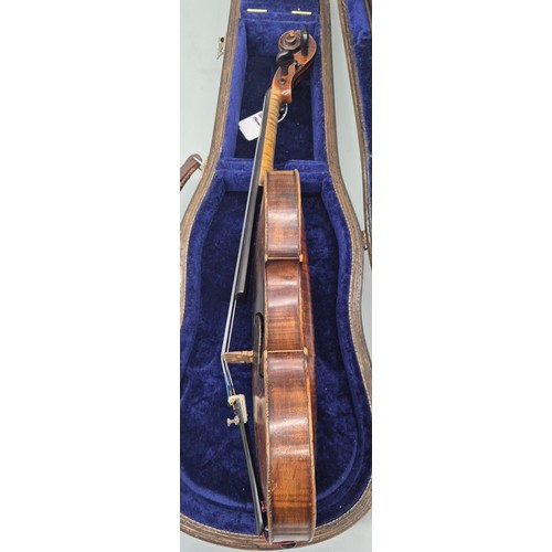 150 - Late 18th /19th Century Full size Violin with two bows in fitted hard wood case with blue Velvet int... 