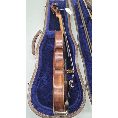 150 - Late 18th /19th Century Full size Violin with two bows in fitted hard wood case with blue Velvet int... 