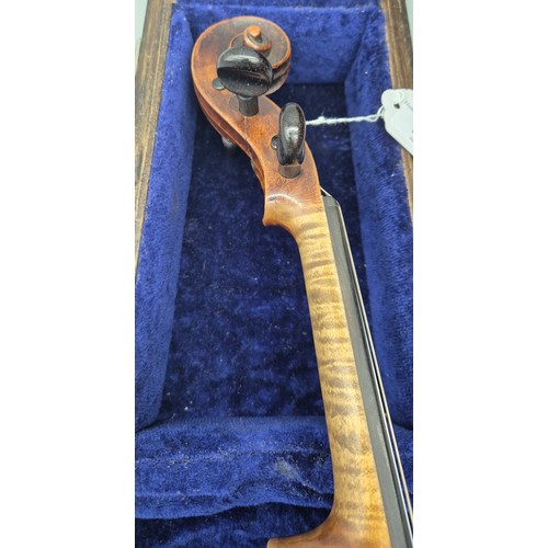 150 - Late 18th /19th Century Full size Violin with two bows in fitted hard wood case with blue Velvet int... 