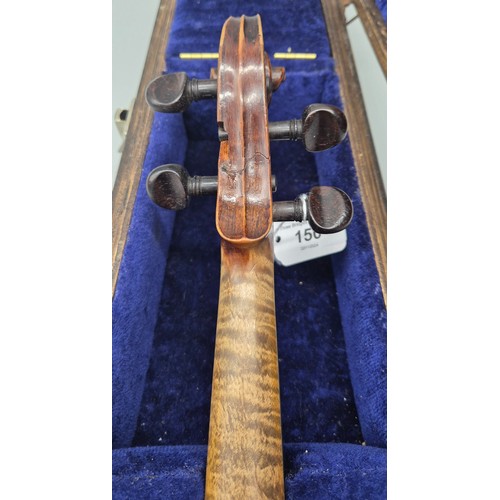 150 - Late 18th /19th Century Full size Violin with two bows in fitted hard wood case with blue Velvet int... 