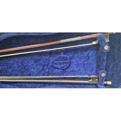 150 - Late 18th /19th Century Full size Violin with two bows in fitted hard wood case with blue Velvet int... 