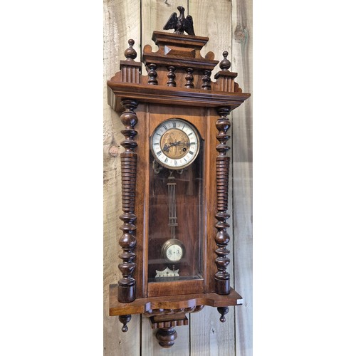 160 - Early 20th century Vienna wall Clock with pendulum & key [97cm in height]