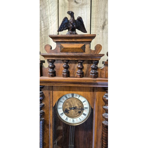 160 - Early 20th century Vienna wall Clock with pendulum & key [97cm in height]