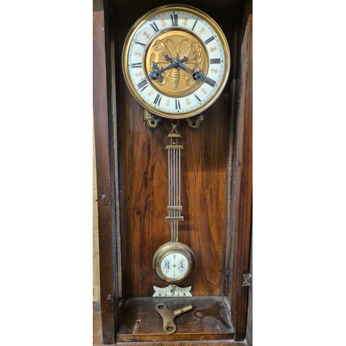 160 - Early 20th century Vienna wall Clock with pendulum & key [97cm in height]