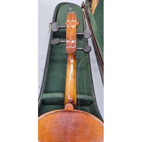 170 - Antique Violin, Bow and carry case. No Label present. [57.5cm]