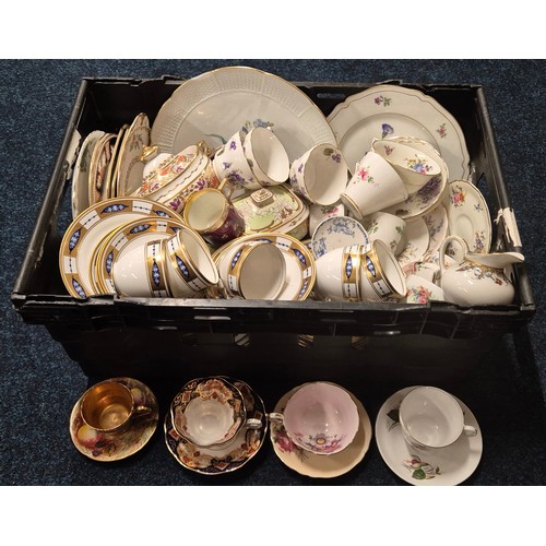 356 - A Crate of collectable cup and Saucers & porcelain; Paragon, Salisbury, Hammersley & many more