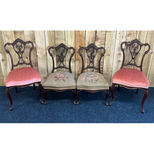 271 - Two pairs of various sized 19th century parlour chairs. Carved splat back areas, Raised on cabriole ... 