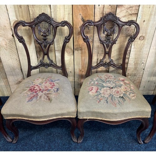 271 - Two pairs of various sized 19th century parlour chairs. Carved splat back areas, Raised on cabriole ... 