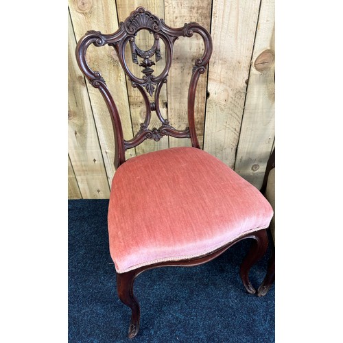 271 - Two pairs of various sized 19th century parlour chairs. Carved splat back areas, Raised on cabriole ... 