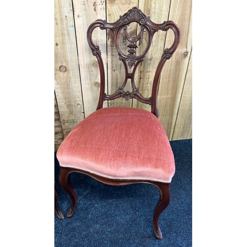 271 - Two pairs of various sized 19th century parlour chairs. Carved splat back areas, Raised on cabriole ... 