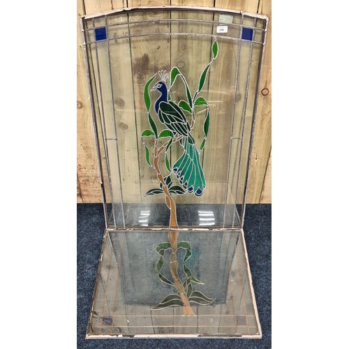 451 - Large two section stain-glass window panel. Depicting peacock. [Large-101x67cm] [55x67cm]