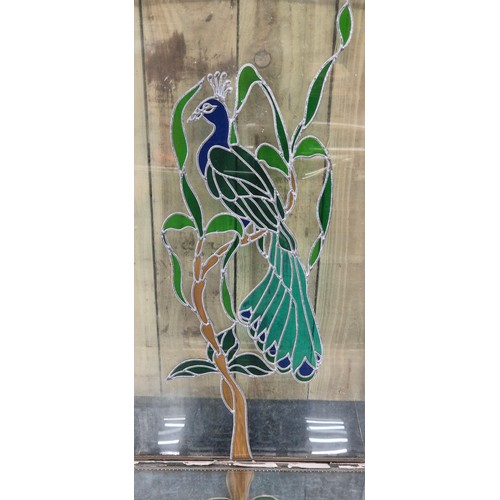 451 - Large two section stain-glass window panel. Depicting peacock. [Large-101x67cm] [55x67cm]