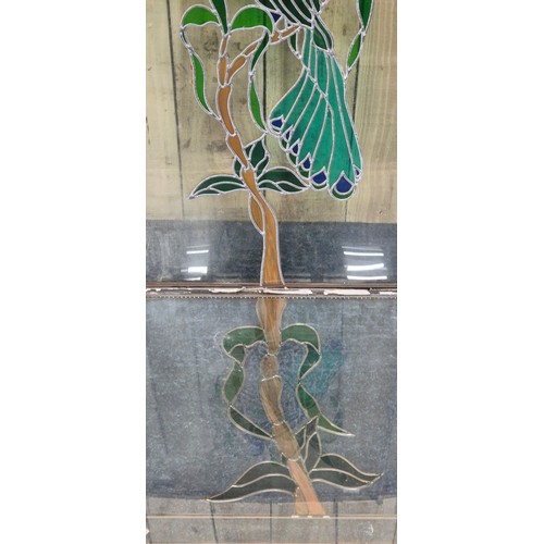 451 - Large two section stain-glass window panel. Depicting peacock. [Large-101x67cm] [55x67cm]