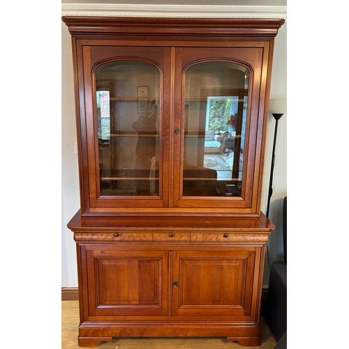 301 - French Grange cherry wood two section display cabinet. Moulded top section, two glass and cherry woo... 